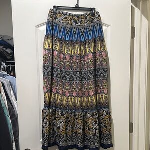 Bisou Bisou Blue and Gold Maxi A-Line Skirt